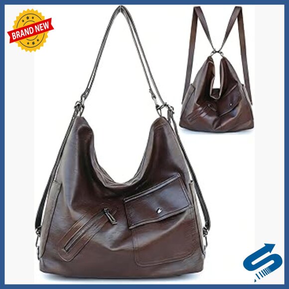 Large Convertible Backpack Purse Vegan Leather 10 Pockets Fits 15\